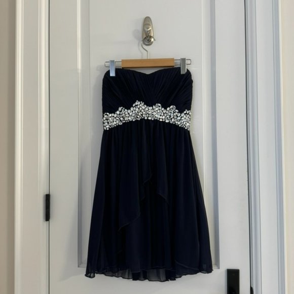 Strapless Flowy Navy Blue Dress - Picture 1 of 6
